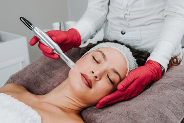 Women receiving a microneedling treatment.