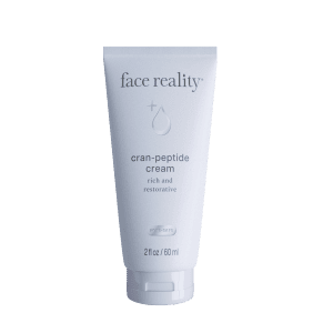 Hydrating face cream with cran-peptide for skin restoration and acne-safe skin care.