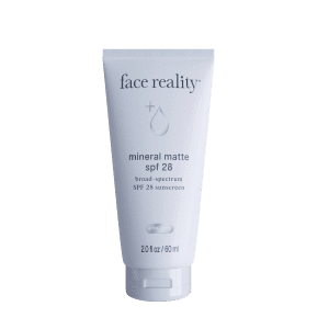 Moisturizing mineral matte SPF 28 sunscreen for skincare and sun protection.